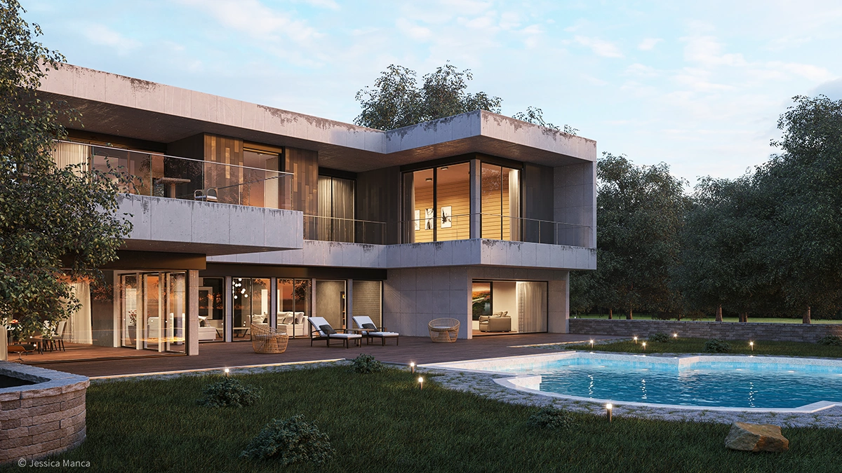 Rendering del progetto Spazi abitativi nella natura - vista 10