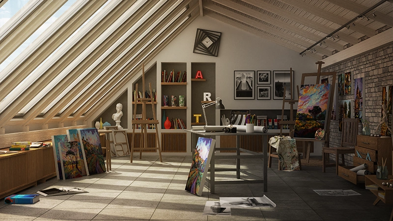 Rendering del progetto Atelier d'artista - vista 1