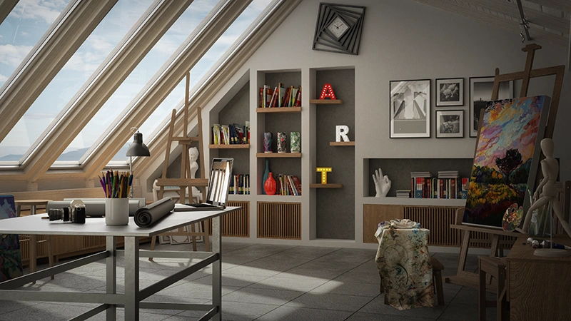 Rendering del progetto Atelier d'artista - vista 2