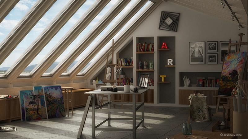 Rendering del progetto Atelier d'artista - vista 3