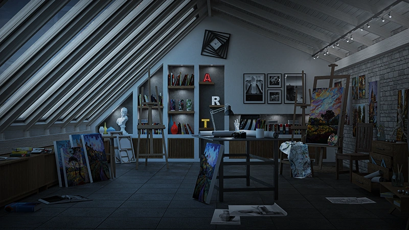 Rendering del progetto Atelier d'artista - vista 4